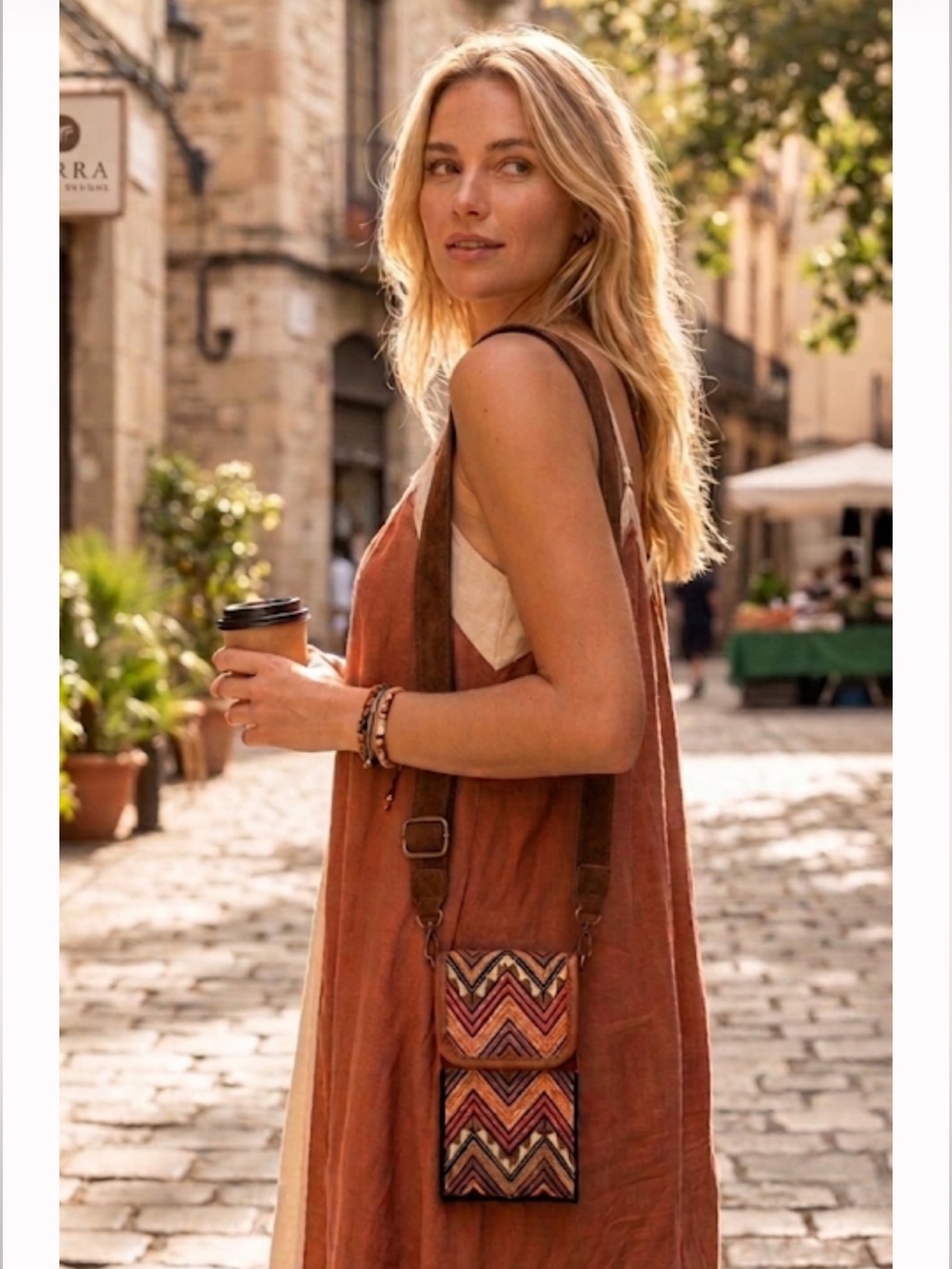Terra Elegant Suede Phone Holder - Brown Chevron